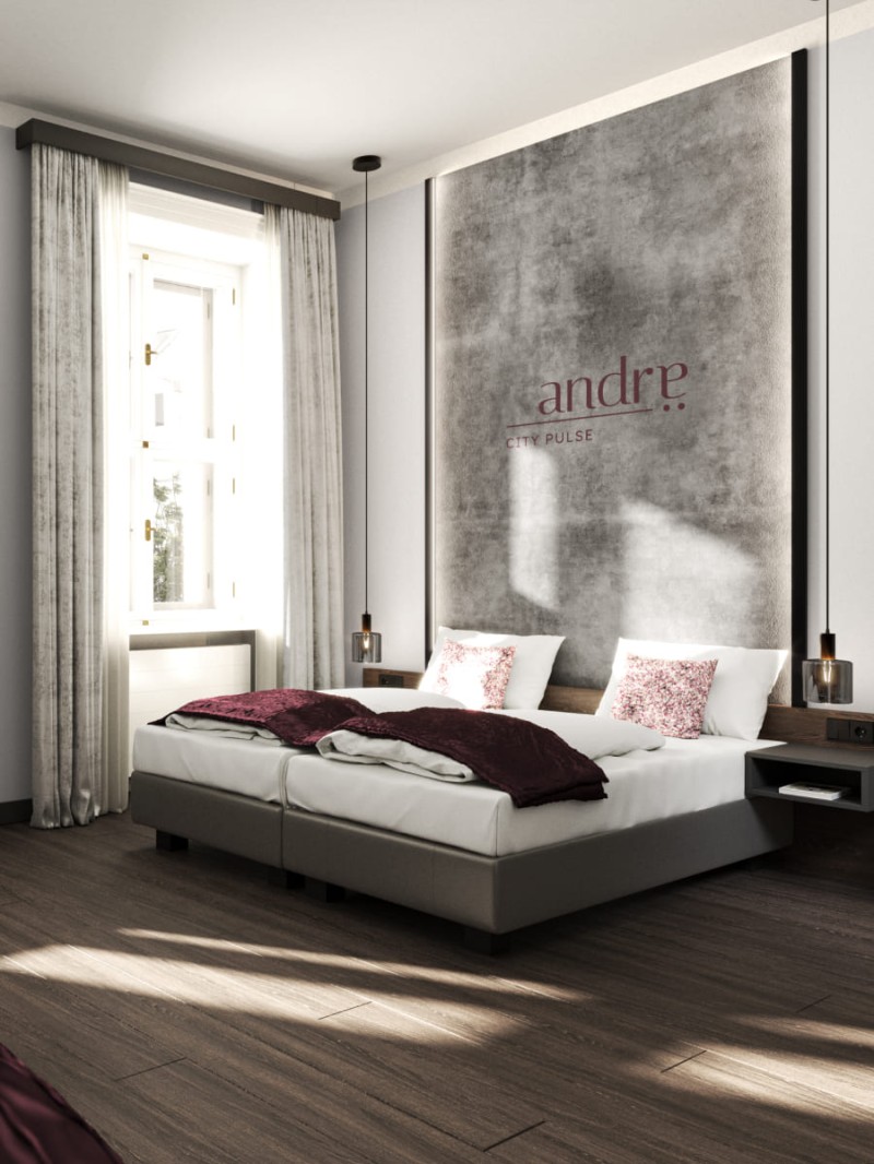 Modern room at HOTEL andrae, Salzburg, with stylish decor and a cozy atmosphere