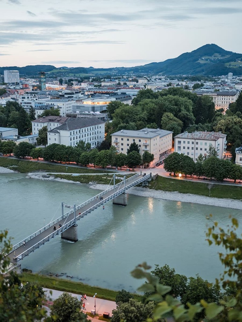 View over the Salzach and Salzburg - in the background the Gaisberg
