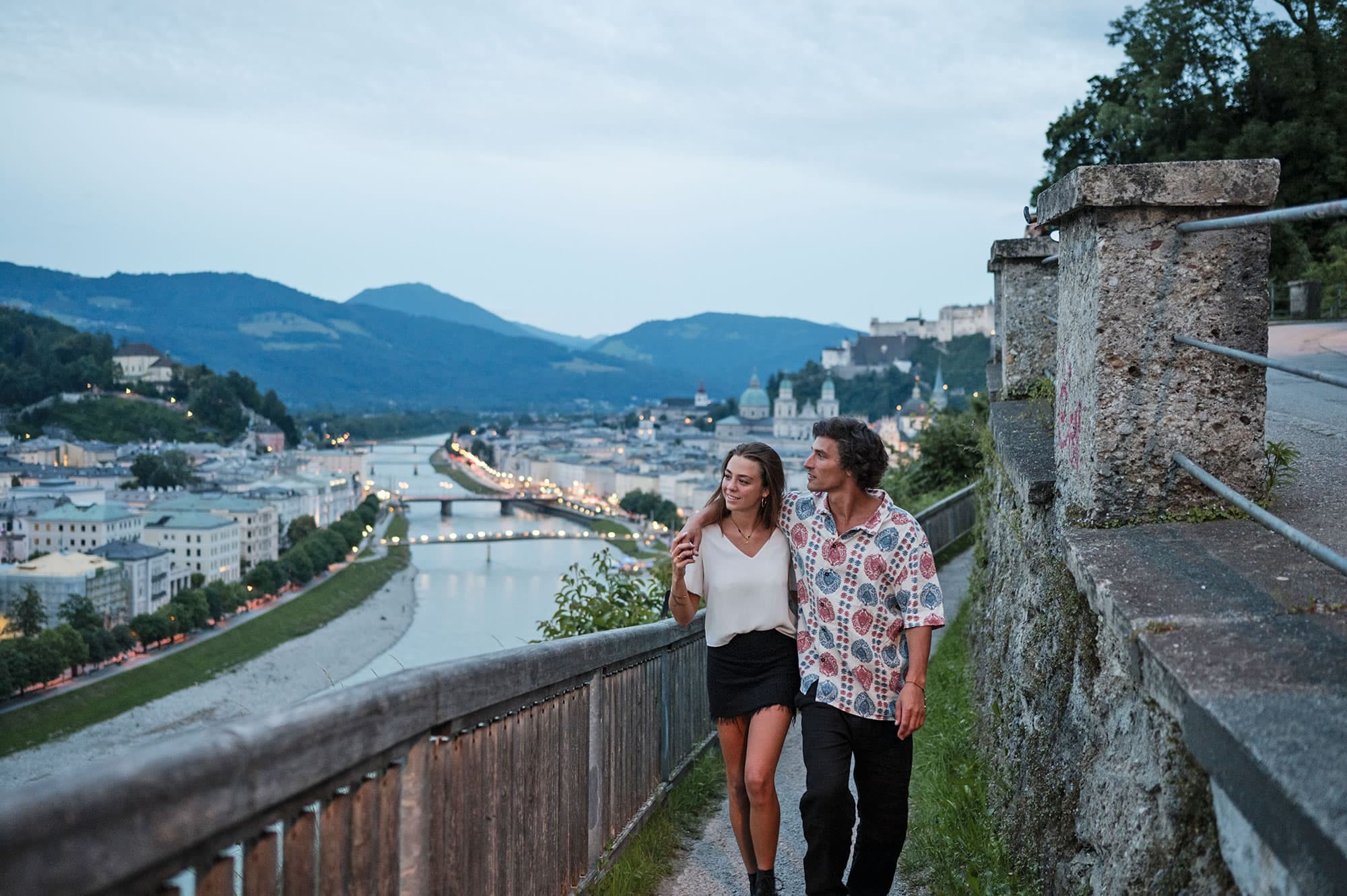 On the foot path to the fortress Hohensalzburg by dawn
