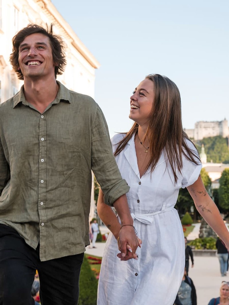 Vacationing couple visiting Salzburg